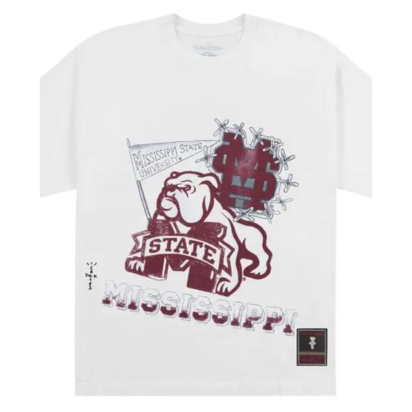 Cactus Jack x Travis Scott T-Shirt Mississippi State Bulldogs Mitchell & Ness XL - Picture 1 of 3